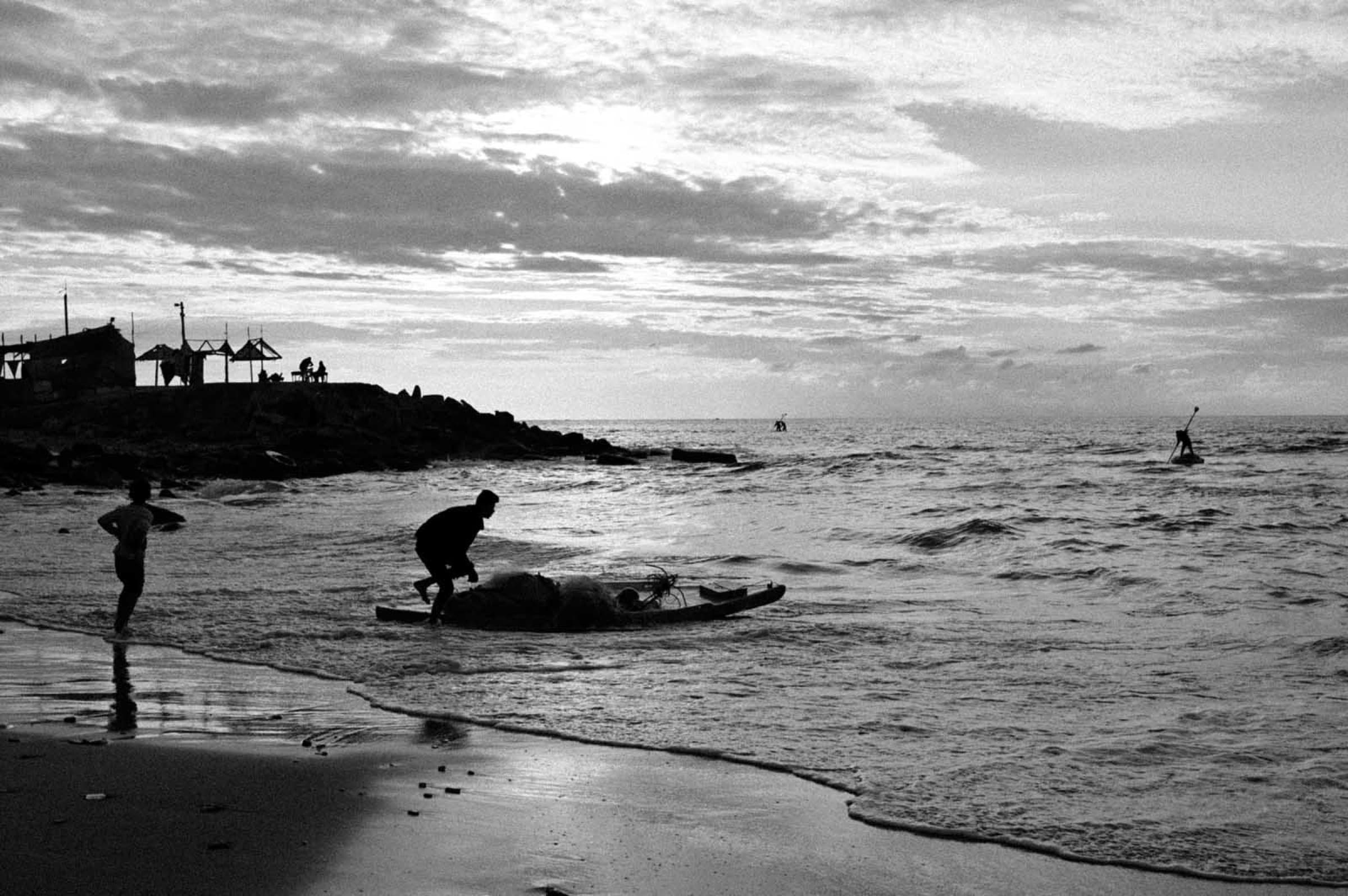 Fishermen at dawn on the Gaza coastline